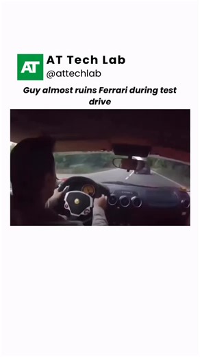 AT Tech Lab | This clip shows a tense Ferrari test drive on a narrow road, where the driver suddenly swerves to avoid an oncoming black car, narrowly... | Instagram