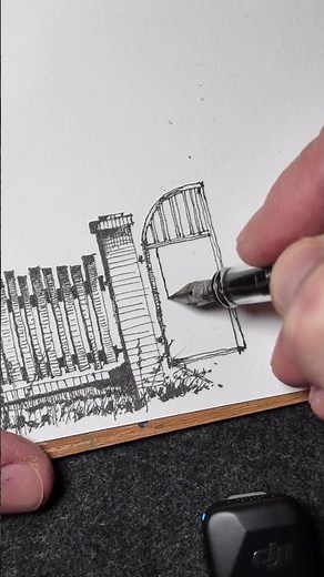 ink drawing a fence with the sound of pen on paper #inkdrawing