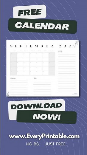 Printable September 2022 Calendar | Free Calendar PDF Download