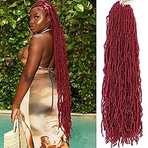 Faux Locs Crochet Hair Burgundy Red Soft Locs 36 Inch 7 Packs Long Crochet Locs Goddess Locs Pre looped Synthetic Hair Extensions (36 Inch (Pack of 7), BG#)