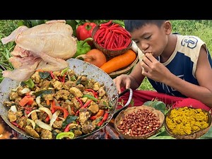 Decko streams, chapter: Primitive Foodie KH #023 - Cooking and Eating Delicious Spicy Chicken