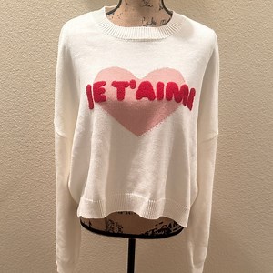 Jessica Simpson red Embroidery 'Je T'aime on Off White & Pink heart Crop Sweater