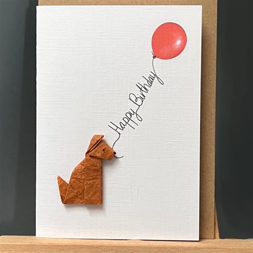 Handmade Birthday Card Origami Sitting Brown Dog & Balloon, Mulberry Paper for Dog Lovers A6 - Etsy