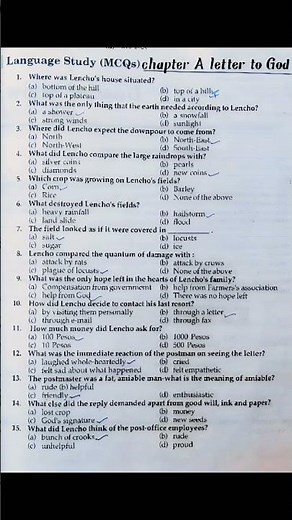 Class 10th English chapter 1 (A letter to God) MCQ solutions UP Board
