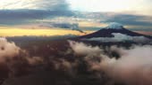 Aerial view of Mt. Fuji in the morning with a lot of clouds.