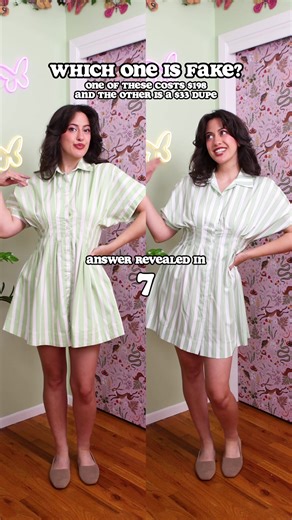 Which one is FAKE vs Anthropologie? If you’ve been a here a while you can see that fabric weight makes a huge difference for the quality! It’s hard to tell that from still images which is how online brands can scam you into buying cheap clothes. Putting the fake right next to the real shows how flimsy cheap fabric is. It doesn’t hold its shape and it drapes in unflattering ways. The design is cute in both versions but one feels much more comfortable