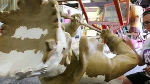 Watch resident artist, Jessica, as she prepares this freshly designed King with paper mache for his upcoming paint job. | Mardi Gras World
