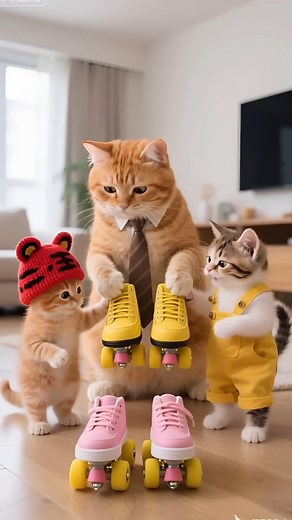 The Cutest Rollerblading Kittens on the Internet!🥰A Heartwarming Day with Cat Dad, Love & Ice Cream🍦#catlovers #cat #cartoon #funny #kittens | AI Palette-Cute Creatures