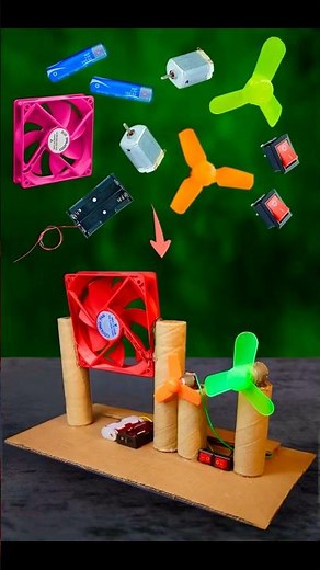 1 easy science experiment project item made of cardboard two dc motors cooling fan AA battery