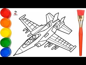 How to Draw fighter jet drawing, Painting and Coloring for Kids & Toddlers | Draw, Paint and Learn