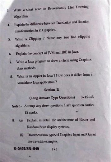 Computer Graphics || Bsc 5th sem || Computer Science || SDSUV || Session 2025-26 || #pyq #java #bsc