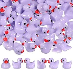MiniInflat 150 Pcs Mini Resin Ducks Miniature Ducks Tiny Duckies Figures for Home Prank Game Micro Landscape Aquarium Dollhouse Ornament Mini Duckies DIY Terrarium and Handmade School(Purple)