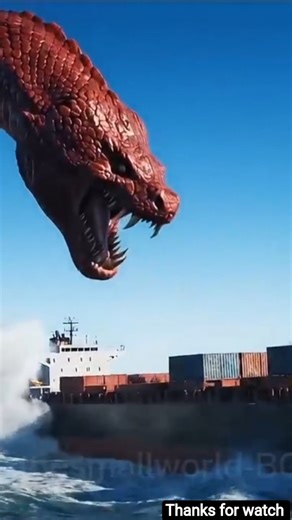 Giant Sea Serpent Rises Epic Cargo Ship Attack 🐍 #shorts ​#GiantSnake #shortsfeed