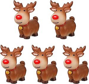 5PCS Mini Reindeer Figurines for Crafts: Christmas Elk Figurine Holiday Reindeer Figurines Christmas Elk Desktop Adornment Mini Deer Decorations Cartoon Crafts