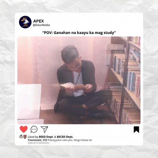 Ganahan na kaayu ka mag study.☺️ 🤵‍♀️:EJ Villaver 💻: Danniel Credo | Apex - EDUC Media