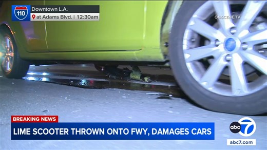 E-scooter apparently thrown onto 110 Freeway in South LA, damaging several cars