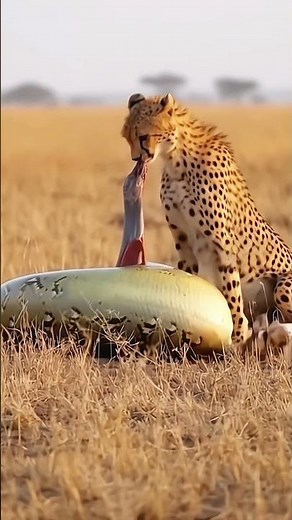 Cheetah Rescues Her Cub from a Python Attack