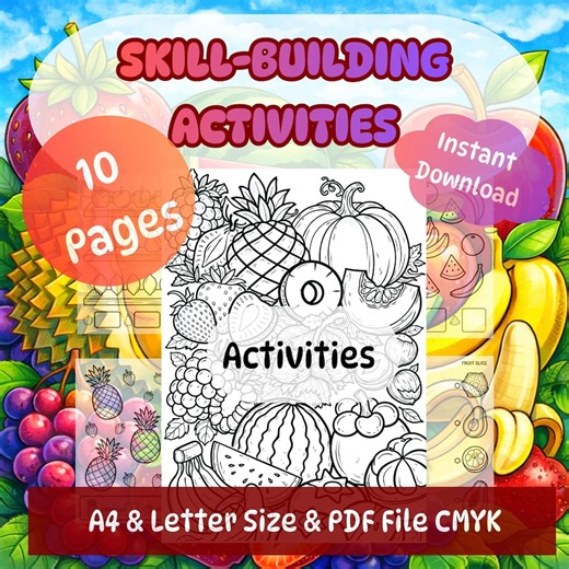 10 Fruit Activity Worksheets for Kids | Preschool Activities | Learning Printable | PDF A4 & Letter CMYK - Etsy