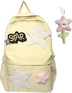 Hiking Travel Backpack Trendy Y2K Stars Backpack Cute Aesthetic College Laptop Backpack Casual Daypack With pendant (yellow)