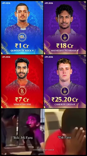 The IPL 2026 Auction is pure madness already 🤯🔥 ₹25 CR for Cameron Green?! 💰💀 Pathirana to KKR?! 🟣⚡ RCB fans smiling calmly 🔴😎MI fans calculating 📊 CSK fans coping 🥲 Who’s winning this auction battle — RCB 🔴, MI 🔵 or CSK 🟡? Comment below 👇😂 🔔 Follow for daily IPL memes savage auction updates! #IPL2026 #IPLAuction #CameronGreen #MatheeshaPathirana #VenkateshIyer 🏏🔥