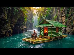 How I Made a Large Raft and Built a Bamboo House on It? | Survival on a River in a Canyon.