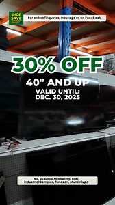 📺🔥 SMART TV SALE ALERT! 🔥📺 Enjoy 30% OFF on JVC & AIWA Smart TVs (40” and up) Perfect pang-movie nights, gaming, at family bonding sa bahay 🍿🎮 📅 Until December 30, 2025 only 🏬 In-store purchase only ⏳ Limited stocks — visit us now and upgrade your viewing experience! 📍 Shop and Save Australian Surplus - RETAIL 📌 No. 30 Kengi Marketing, RMT Industrial Complex, Tunasan, Muntinlupa 🕗 Open Monday to Saturday, 8:30 AM – 5:30 PM ❌ Closed every Sunday 📌 Google Maps / Waze: Shop and Save Aus