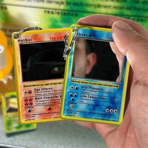 Mini Trading Card Mirror Keychain | Poke Inspired Parody Mirror | Gamer Keychain | Anime Gift | Cute Acrylic Mirror - Etsy