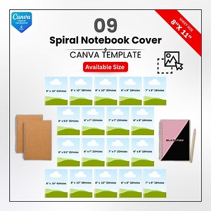 Spiral Notebook Cover Template Bundle, Editable Canva Composition Notebook Cover, 8x10 6x9 5x7 Spiral Cover Design, Back To School Template