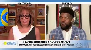 128K views · 887 reactions | Former NFL player Emmanuel Acho is answering questions from white people about race in his new video series, "Uncomfortable Conversations with a Black Man." Emmanuel Acho joins us with more, and why he believes white people can be part of the solution, rather than the problem. | CBS Mornings | Facebook
