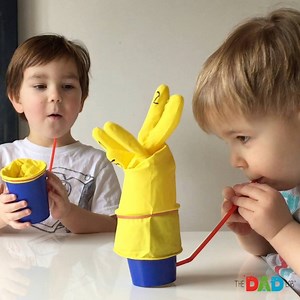 Can homemade toy be any funnier? It takes only a few minutes to make this one and it is great for my little ones to work on oral motor skills #TheDadLab #ThrowBack | TheDadLab