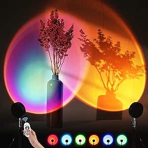 NW Sunset Projection Lamp, 16 Color Sunset Light with Remote, 180 Degree Rotation, Aluminum, Multicolor
