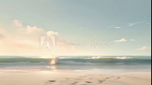 Minimal animation of a serene beach scene with gentle waves moving back and forth in slow motion. Stock Video