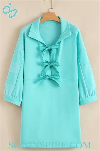 Bow Front Collared Side Pocket Shift Mini Dress