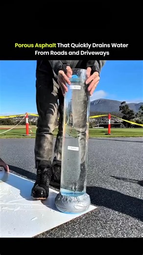 sciencephobia on Instagram: "Porous asphalt drains water quickly through an open surface structure. Rain passes through the pavement instead of collecting on top. Water flows into a stone base below and then into the ground. This reduces puddles, surface flooding, and road spray. Tire grip improves during rainfall due to reduced standing water. Lower runoff means less pressure on storm drains and nearby water systems. In colder regions, reduced surface water limits ice formation. The surface sta