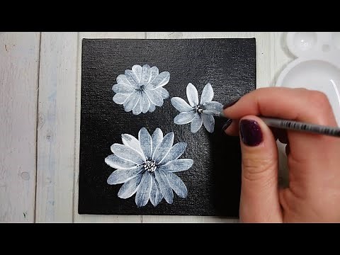 Black and White Painting | White Flowers | Easy Acrylic Painting for Beginners | Simple Tutorial