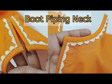 Trendy Boot piping Neck with Lace cutting and Stitching | Very easy method