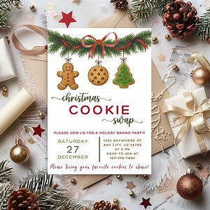 Christmas Cookie Swap Invitation, Cookie Exchange Invite, Holiday Baking Party, Editable Dessert Train Template, Instant Download, Printable - Etsy