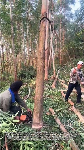 "Domino Tree Collapse! 🌳↓ Watch One Falling Tree Trigger a Chain Reaction"