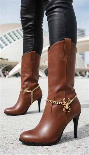 BC122 Women's Gold Metal Chain Gothic Boot Bracelet Shoe Anklet Spider Charm Set 2PCS Adjustable 11-15 Inches Handmade in USA Western Rodeo Festival Fashion