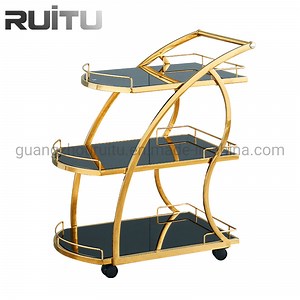 [Hot Item] Restaurant Serving Trolley Dining Commercial Unique Wine Softdrink Hotel Room Bar Drinks Trolley Stainless Steel Serving Foods Luxury Service Trolley