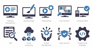 Premium Vector | A set of 10 hard skills icons as software development graphic design video editing