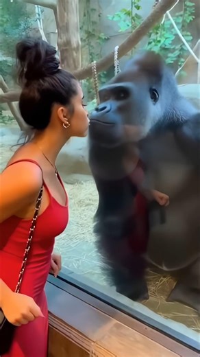 Woman Blows a Kiss to a Gorilla… His Reaction SHOCKS Everyone 🦍😳 #shortsvideo #funnyanimals