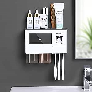 Automatic Toothpaste Dispenser Wall Mount and Space-Saving Toothbrush Holder for Bathroom ,Multifunctional Wall Mounted Toothbrush Holder,Toothbrush Organizer with Drawer.
