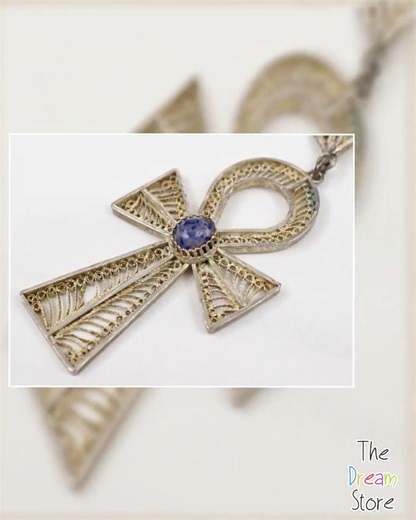 Sterling Silver Filigree Ankh Pendant with Afghan Lapis Lazuli 18-Inch Chain