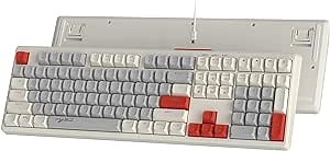 ATTACK SHARK Typewriter Keyboard with Full Size 108 Keys,Rainbow Light Up Pc Gaming Keyboards,Ergonomic Multimedia Wired Keyboard,Slilent Computer Keyboards for PC Laptop Desktop-Gray Red