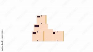 Cardboard boxes stacked line 2D object animation. Parcels shipping logistics, delivery flat color cartoon 4K video, alpha channel. Pile of moving out boxes animated item on white background