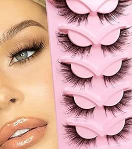 Veleasha Fox Eye Lashes L Curl Fluffy False Eyelashes 5 Pairs Pack Cat Eye Lashes Wispy & Lightweight Fake Eyelashes for Doll Eye Makeup (Foxy 03)