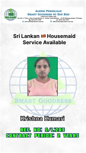 Are you looking for reliable & legal #stayinmaid? Contact us ☎️04 502 0300 📲016 411 3004 🌐www.smartgoodness.com.my #employmentagency #apsmartgoodness #smartgoodness #Domestichelper #agensipembanturumah #Philippinesmaid #indonesiamaid #srilankamaid #fyb #fypシ゚viral #stayinmaid #maidagency #agensipekerjaan