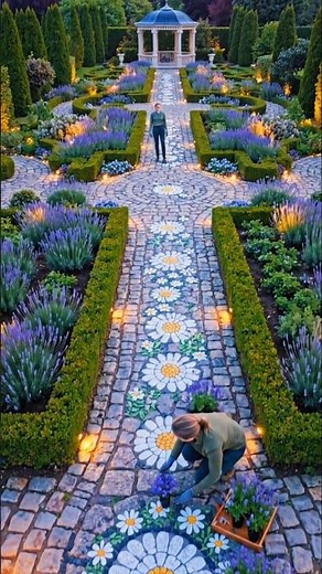 Genius garden path idea: Daisy stone mosaics! 🌼 #gardenhacks #landscaping #diy