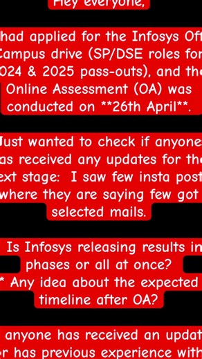 Infosys Off-Campus 2024/2025 (SP/DSE) – Post OA Update (26 April)